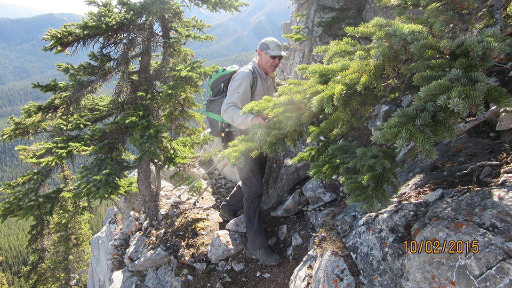 Narrow ledge around small peak